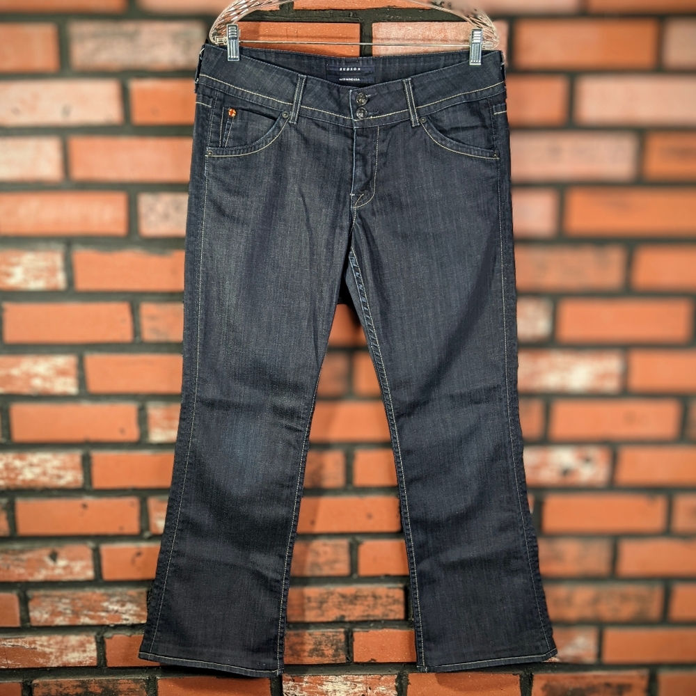 Hudson Signature Boot Cut Jean 32 Womens Stretch Dark Wash Raw Denim A10510 Flap
